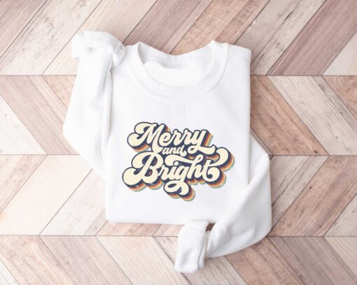 vintage christmas sweatshirt merry and bright design retro style for women ideal for holiday celebrations and festive gatherings bhisj scaled