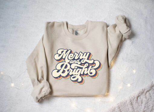 vintage christmas sweatshirt merry and bright design retro style for women ideal for holiday celebrations and festive gatherings wgmwc scaled