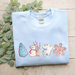 Vintage Christmas Sweatshirt Merry and Bright Design with Gingerbread Cookies Print Comfortable Crewneck Style