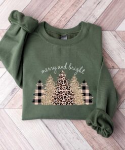 vintage christmas sweatshirt merry and bright tree design with leopard pattern for halloween and holiday celebrations ahgfz scaled