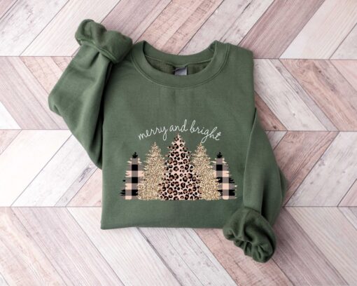 vintage christmas sweatshirt merry and bright tree design with leopard pattern for halloween and holiday celebrations ahgfz scaled