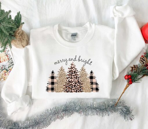 vintage christmas sweatshirt merry and bright tree design with leopard pattern for halloween and holiday celebrations qoonc scaled