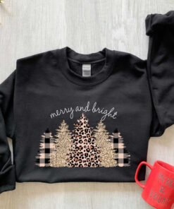 vintage christmas sweatshirt merry and bright tree design with leopard pattern for halloween and holiday celebrations umgpz scaled