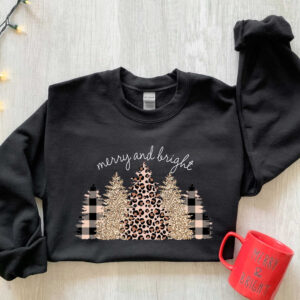 vintage christmas sweatshirt merry and bright tree design with leopard pattern for halloween and holiday celebrations umgpz scaled