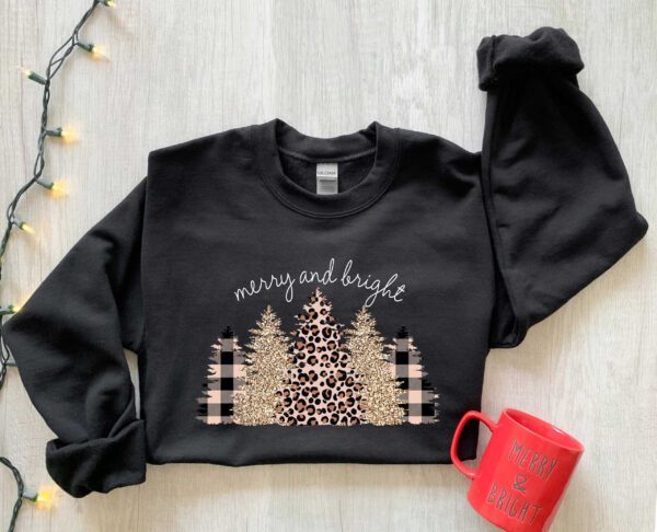 vintage christmas sweatshirt merry and bright tree design with leopard pattern for halloween and holiday celebrations umgpz scaled