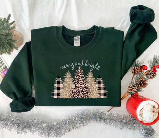 vintage christmas sweatshirt merry and bright tree design with leopard pattern for halloween and holiday celebrations vza8n scaled