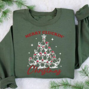 vintage christmas sweatshirt merry cluckin christmas design featuring farm animal chickens for a fun holiday look 1n8em