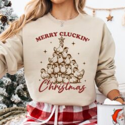 Vintage Christmas Sweatshirt Merry Cluckin Christmas Design Featuring Farm Animal Chickens for a Fun Holiday Look