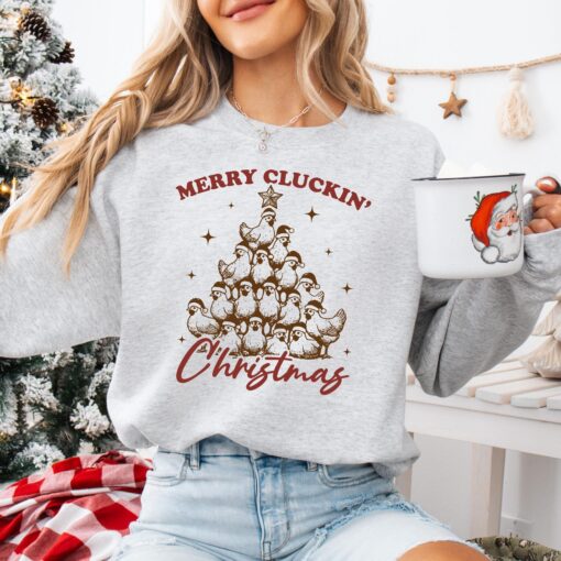 vintage christmas sweatshirt merry cluckin christmas design featuring farm animal chickens for a fun holiday look m1m6r scaled