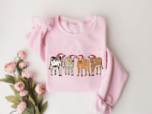 vintage christmas sweatshirt mooey christmas crewneck featuring highland cows and farm animal design for a country christmas look ekzbe