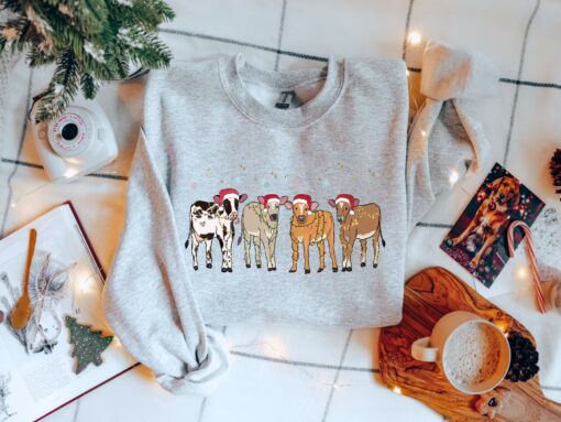 vintage christmas sweatshirt mooey christmas crewneck featuring highland cows and farm animal design for a country christmas look rrffh