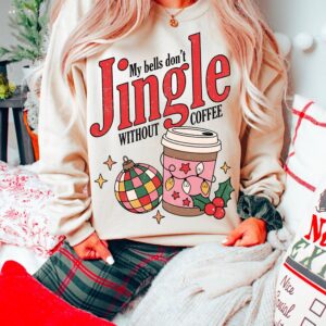 vintage christmas sweatshirt my bells dont jingle without coffee unisex funny crewneck for coffee lovers retro holiday style 0tyq4