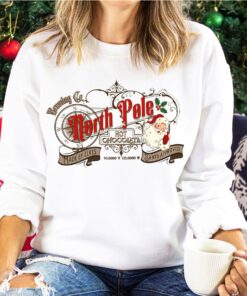 vintage christmas sweatshirt north pole brewing co retro santa design for winter parties and holiday celebrations rnfpr