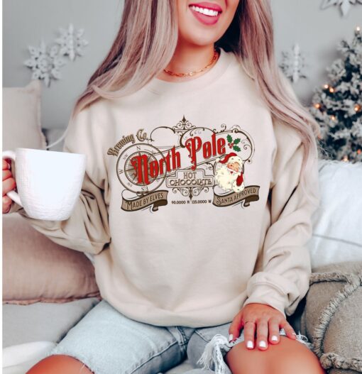 vintage christmas sweatshirt north pole brewing co retro santa design for winter parties and holiday celebrations s5hqb