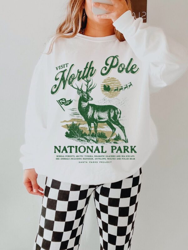 vintage christmas sweatshirt north pole crewneck retro santa claus design national park inspired reindeer print for her cis5y