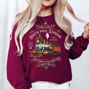 vintage christmas sweatshirt north pole express train design retro style comfortable fit for holiday celebrations agfb5