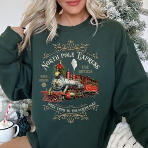 vintage christmas sweatshirt north pole express train design retro style comfortable fit for holiday celebrations otfh1