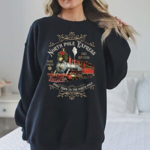 vintage christmas sweatshirt north pole express train design retro style comfortable fit for holiday celebrations vrg2k