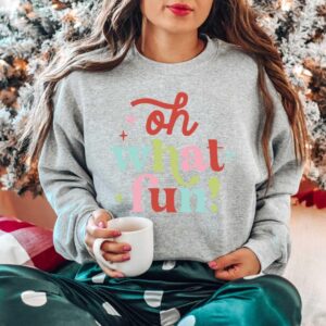 vintage christmas sweatshirt oh what fun design retro style for holiday vibes comfortable fit ideal for christmas celebrations 23zda