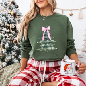 vintage christmas sweatshirt pink bow crewneck with holiday tree design for a girly look bunmt