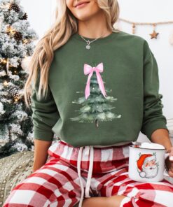 vintage christmas sweatshirt pink bow crewneck with holiday tree design for a girly look bunmt scaled