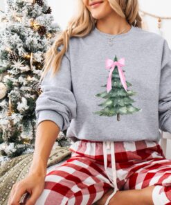 vintage christmas sweatshirt pink bow crewneck with holiday tree design for a girly look k4hkq scaled