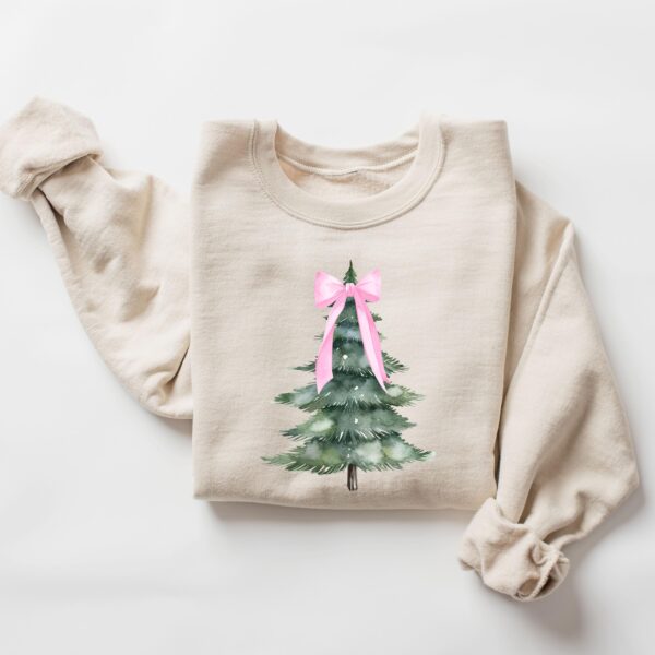 vintage christmas sweatshirt pink bow crewneck with holiday tree design for a girly look vu923 scaled