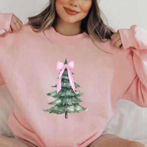 vintage christmas sweatshirt pink bow crewneck with holiday tree design for a girly look wibqe