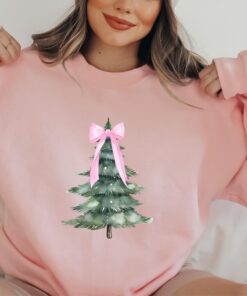 vintage christmas sweatshirt pink bow crewneck with holiday tree design for a girly look wibqe scaled