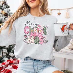 vintage christmas sweatshirt pink merry christmas tree crewneck with santa design for holiday celebrations and festive outfits nz3ri