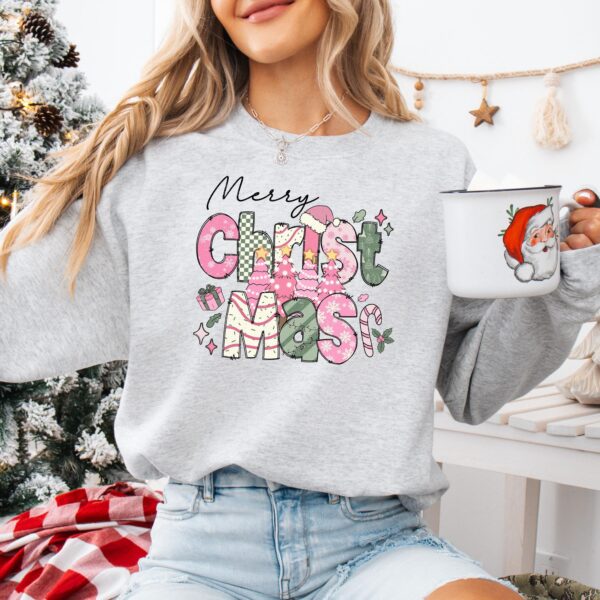 vintage christmas sweatshirt pink merry christmas tree crewneck with santa design for holiday celebrations and festive outfits nz3ri scaled