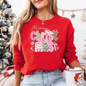 vintage christmas sweatshirt pink merry christmas tree crewneck with santa design for holiday celebrations and festive outfits pq2az