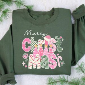 vintage christmas sweatshirt pink merry christmas tree crewneck with santa design for holiday celebrations and festive outfits x9uhe