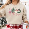 vintage christmas sweatshirt pink santa design with christmas tree and hot chocolate theme for a festive look w14dn scaled