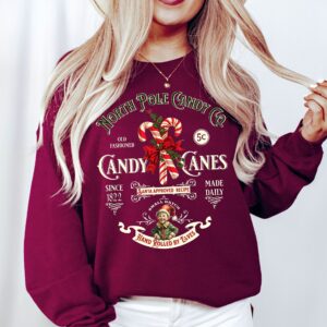 vintage christmas sweatshirt retro candy cane design north pole theme comfortable fit long sleeve apparel 2izkt