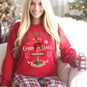 vintage christmas sweatshirt retro candy cane design north pole theme comfortable fit long sleeve apparel gyyor