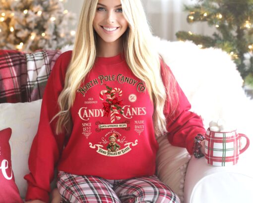 vintage christmas sweatshirt retro candy cane design north pole theme comfortable fit long sleeve apparel gyyor