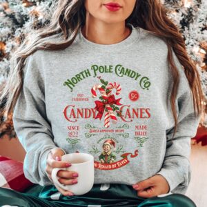 vintage christmas sweatshirt retro candy cane design north pole theme comfortable fit long sleeve apparel kyxyq