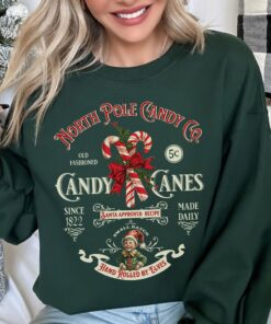 vintage christmas sweatshirt retro candy cane design north pole theme comfortable fit long sleeve apparel preim