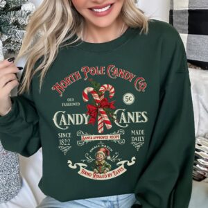 vintage christmas sweatshirt retro candy cane design north pole theme comfortable fit long sleeve apparel preim