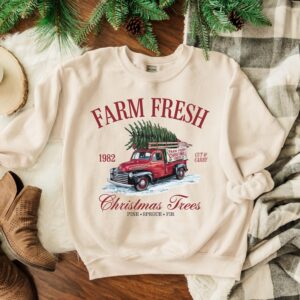 vintage christmas sweatshirt retro farm fresh trees design soft crewneck apparel for holiday celebrations layzs