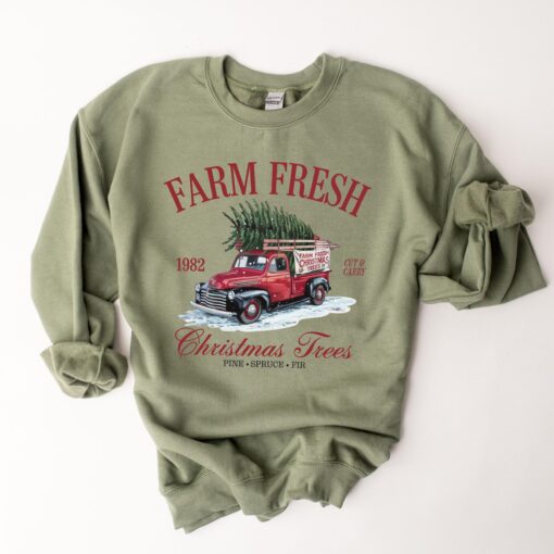 vintage christmas sweatshirt retro farm fresh trees design soft crewneck apparel for holiday celebrations u7der scaled