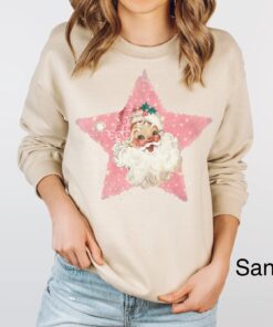 vintage christmas sweatshirt retro pink santa claus shirt classic family holiday top for winter celebrations nlymv