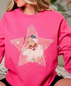 vintage christmas sweatshirt retro pink santa claus shirt classic family holiday top for winter celebrations qh3oj