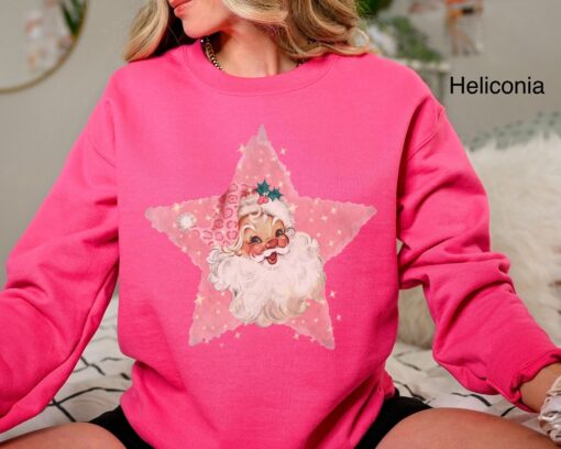 vintage christmas sweatshirt retro pink santa claus shirt classic family holiday top for winter celebrations qh3oj