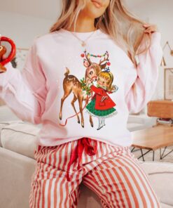 vintage christmas sweatshirt retro reindeer design cute 1950s crewneck for family matching holiday pajamas and festive wear crzvx