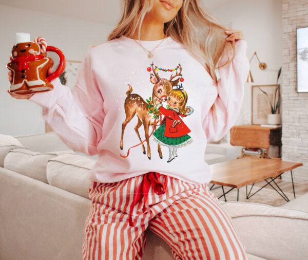 vintage christmas sweatshirt retro reindeer design cute 1950s crewneck for family matching holiday pajamas and festive wear