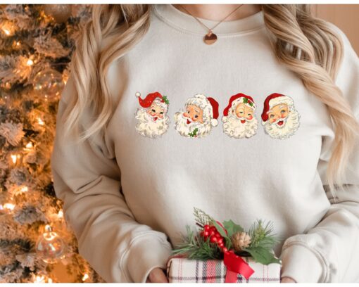 vintage christmas sweatshirt retro santa claus design comfortable fit for holiday celebrations