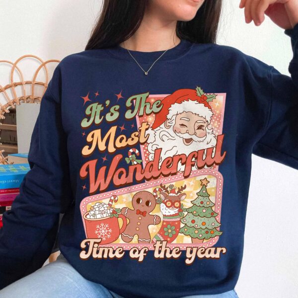 vintage christmas sweatshirt retro santa claus design featuring hot cocoa and gingerbread elements for holiday comfort ysnou