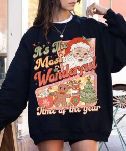 vintage christmas sweatshirt retro santa claus design featuring hot cocoa and gingerbread elements for holiday comfort zdwrw